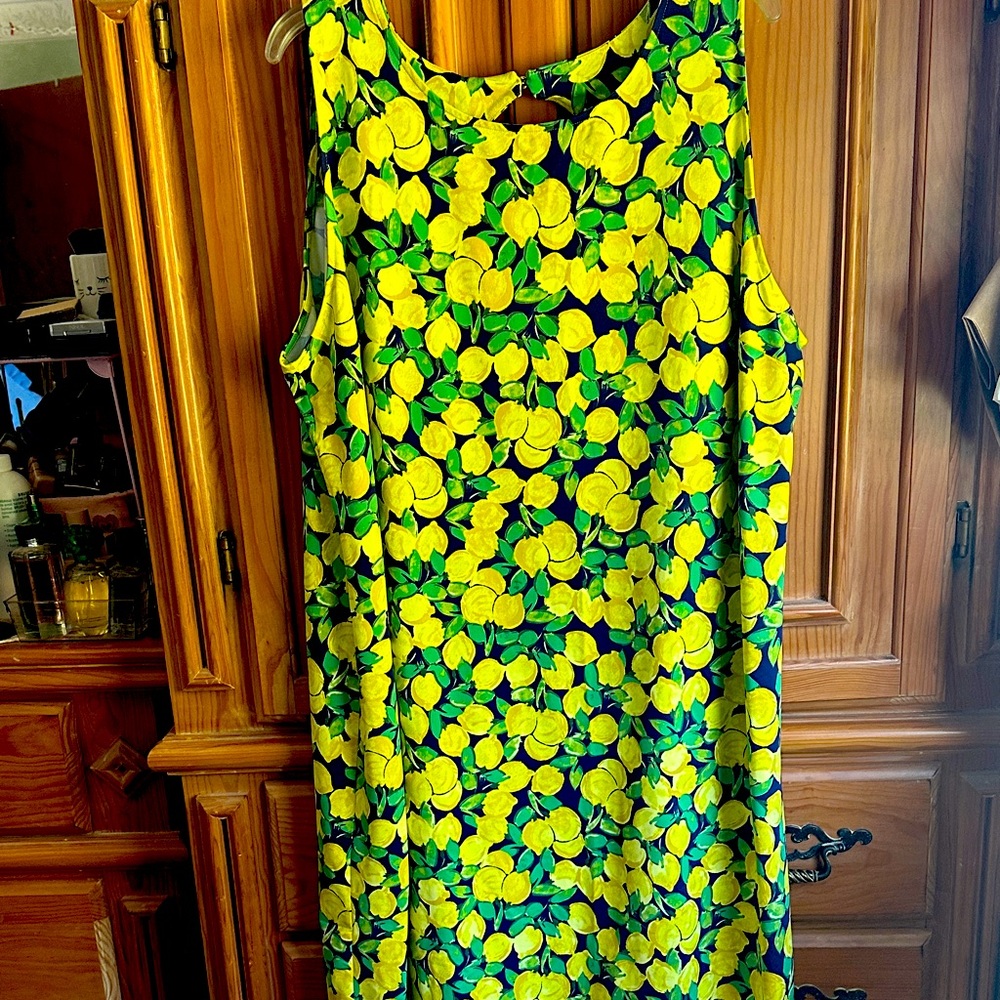 Talbots Yellow Lemon Print Midi Dress